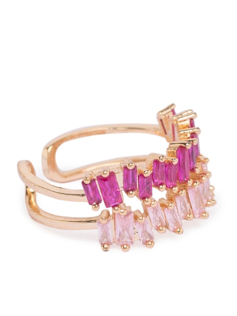

Globus Women Gold-Plated & Pink CZ-Studded Adjustable Statement Finger Ring