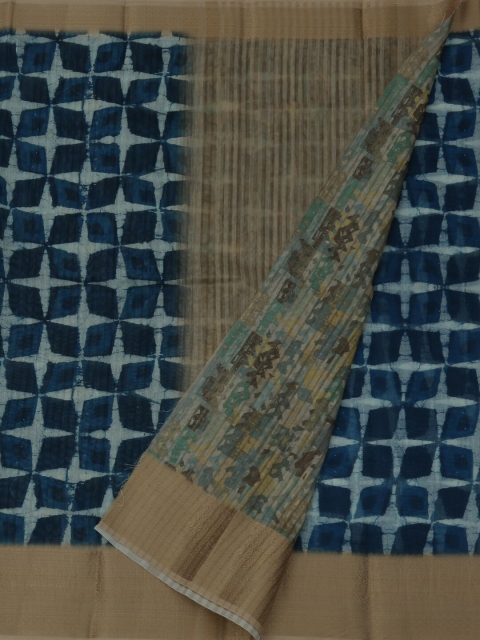 

Pothys Blue & Brown Jute Silk Printed Saree