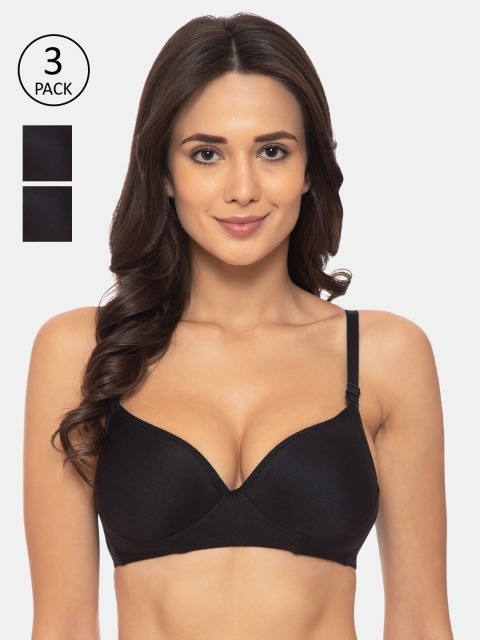 

Souminie Pack Of 3 Black Solid Non-Wired Heavily Padded Everyday Bras