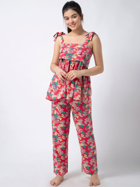 

ADORENITE Women Pink Printed Night suit