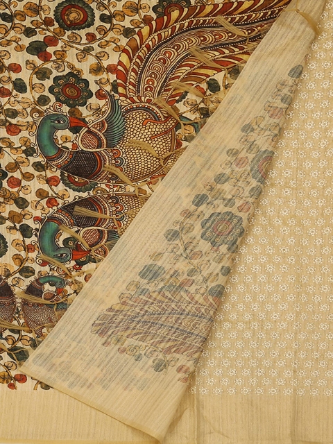 

Pothys Cream-Coloured Printed Jute Silk Saree