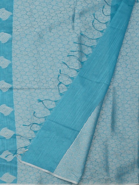 

Pothys Blue & Grey Cotton Blend Woven Design Saree
