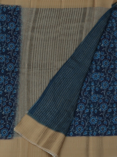 

Pothys Navy Blue & Beige Jute Silk Printed Saree