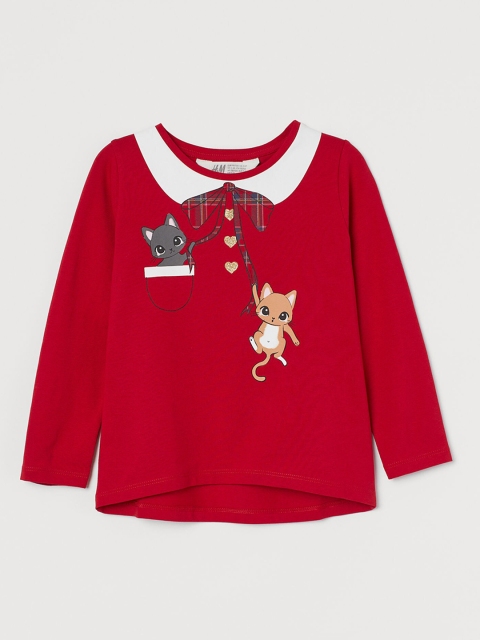 

H&M Girls Red Printed Cotton Top