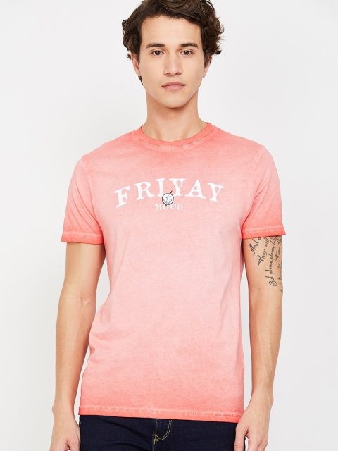 

Smiley World Men Peach-Coloured Mood Print Round Neck T-shirt