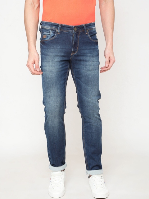 

Oxemberg Men Navy Blue Slim Fit Mid-Rise Low Distress Stretchable Jeans
