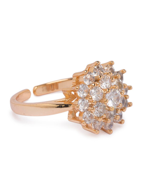 

Globus Gold-Plated CZ-Studded Statement Adjustable Finger Ring