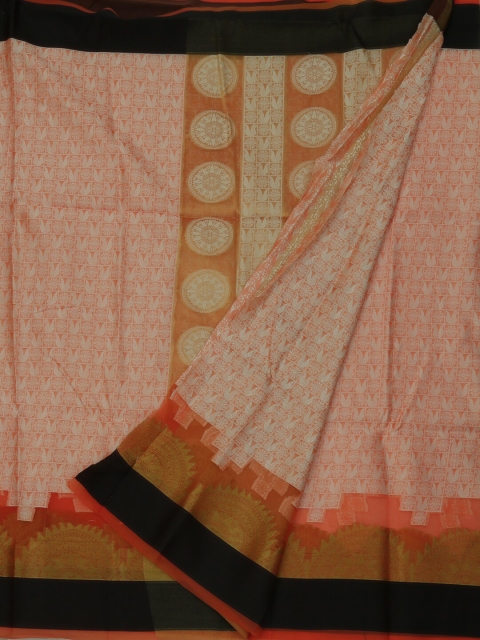 

Pothys Peach & White Cotton Blend Woven Design Chanderi Saree