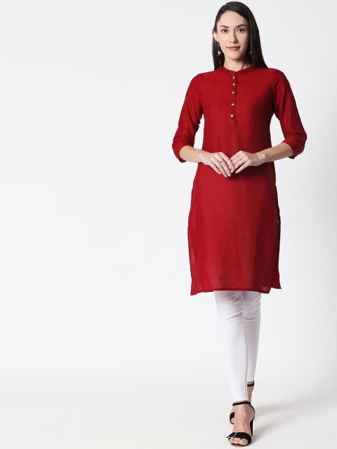 

HUUR Women Maroon Solid Straight Kurta