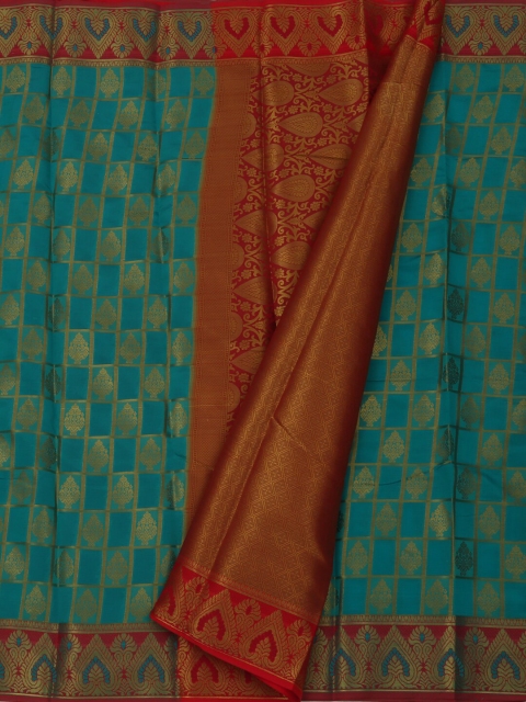 

Pothys Blue & Red Jute Silk Checked Saree