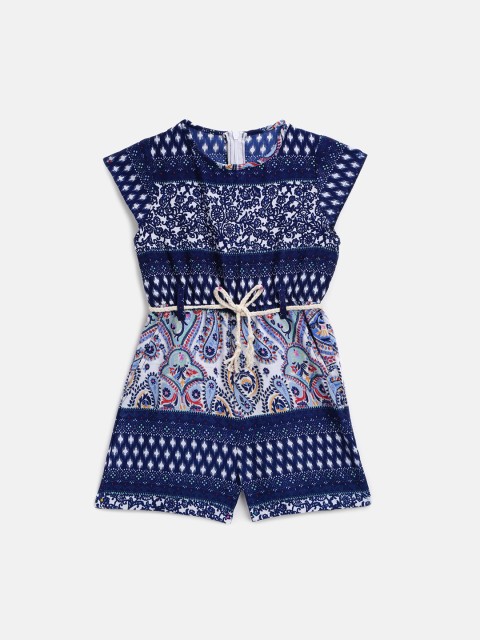

KIDSCRAFT Girls Navy Blue Printed Playsuit