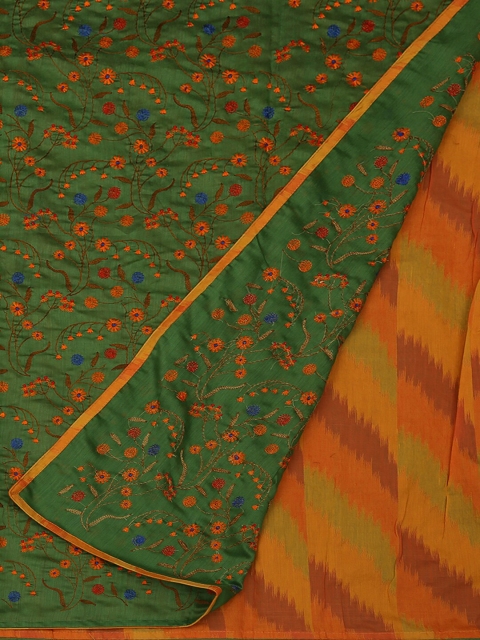 

Pothys Green & Orange Cotton Blend Floral Saree