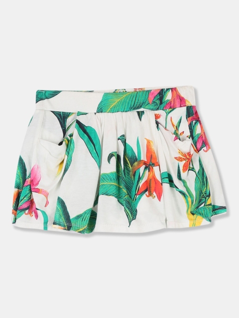 

GAP Girls White & Green Printed Drapey Pocket Skort