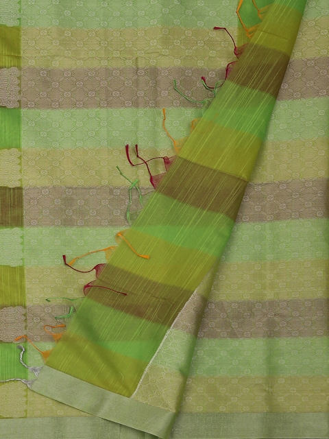 

Pothys Green & Silver Cotton Blend Woven Design Saree