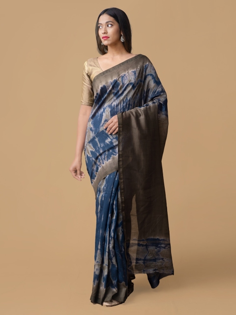 

Unnati Silks Blue Silk Cotton Printed Chanderi Saree