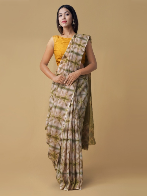 

Unnati Silks Beige & Green Pure Cotton Printed Kota Saree