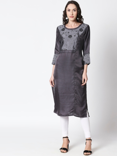 

HUUR Women Grey Yoke Design Straight Kurta