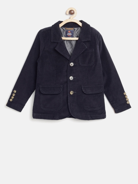 

Cherry Crumble Kids Navy Blue Solid Corduroy Overcoat