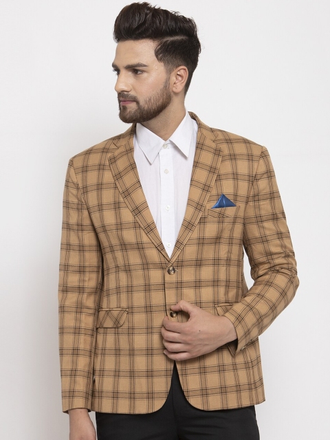 

NEUDIS Men Brown & Black Checked Single-Breasted Formal Blazer