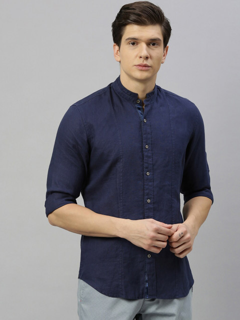 

RARE RABBIT Men Navy Blue Tailored Fit Solid Casual Shirt