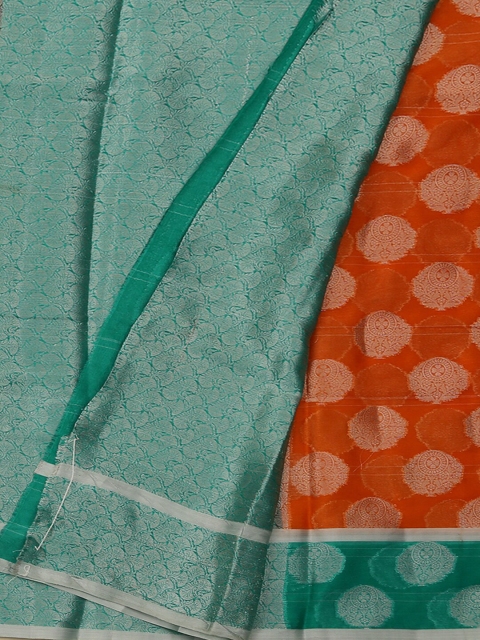 Pothys Orange & Green Tissue Woven Design Saree