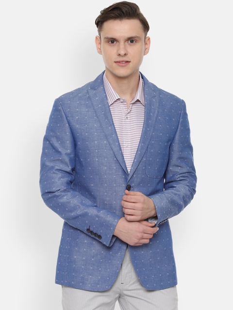 

Louis Philippe Sport Men Blue & White Printed Slim-Fit Single-Breasted Formal Blazer