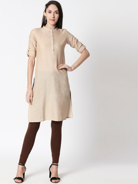 

HUUR Women Beige Solid Straight Kurta