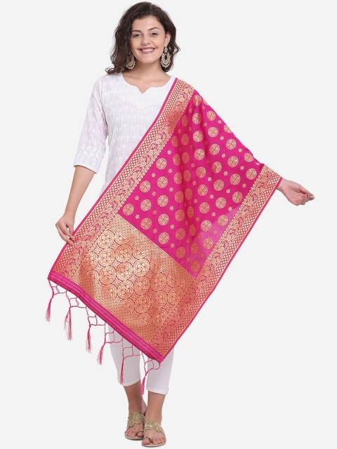 

SHEEYA Fuchsia Pink Woven Design Banarasi Silk Dupatta