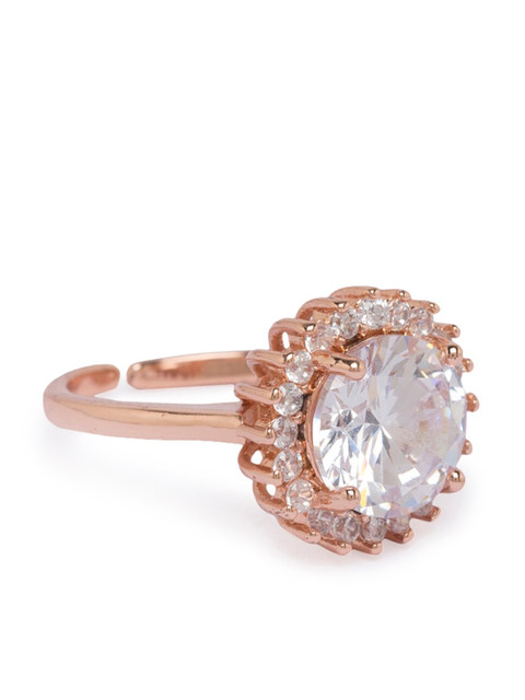 

Globus Women Rose Gold-Plated & White Stone-Studded Adjustable Finger Ring