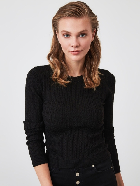 

TRENDYOL COLLECTION Women Black Self Design Pullover Sweater