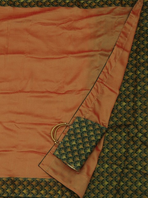 

Pothys Peach-Coloured & Green Jute Silk Solid Saree