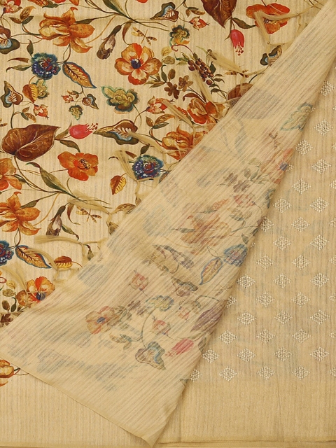 

Pothys Cream-Coloured Printed Jute Silk Saree