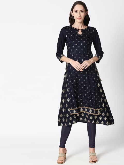 

HUUR Women Navy Blue Printed A-Line Kurta