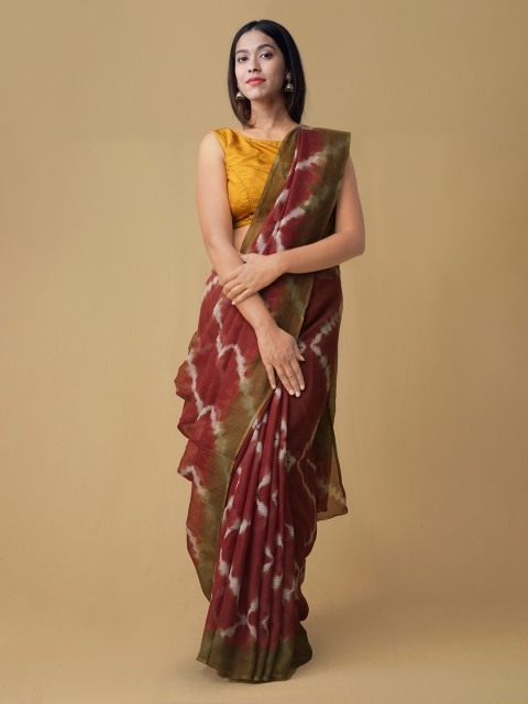 

Unnati Silks Maroon & Olive Green Pure Cotton Printed Kota Saree