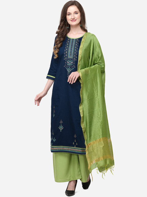 

Kvsfab Blue & Green Silk Blend Unstitched Dress Material