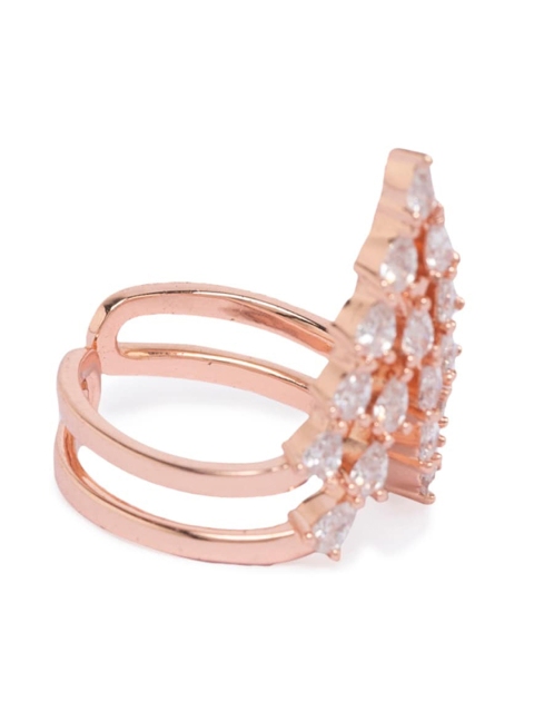 

Globus Rose Gold-Plated White CZ-Studded Statement Adjustable Finger Ring