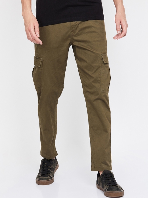 

UCLA Men Olive Green Slim Fit Solid Cargos