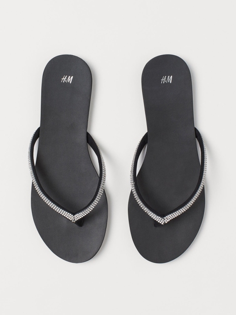 

H&M Women Black Rhinestone Flip-Flops