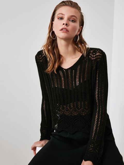 

TRENDYOL COLLECTION Women Black Self Design Pullover Sweater