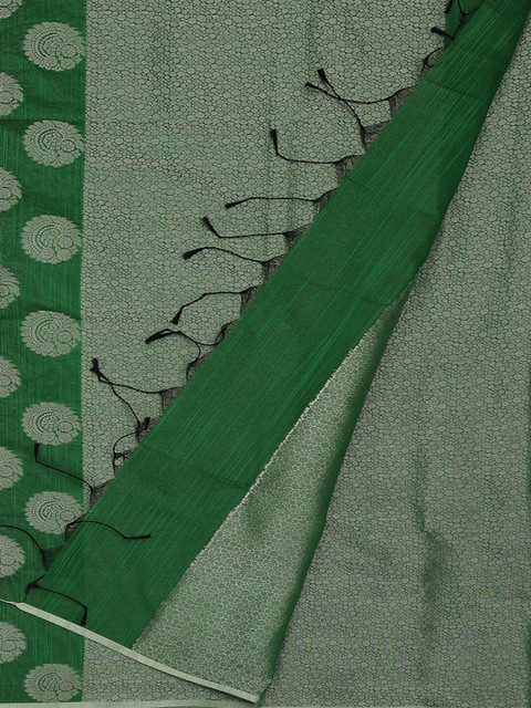 

Pothys Green & Silver Cotton Blend Woven Design Saree