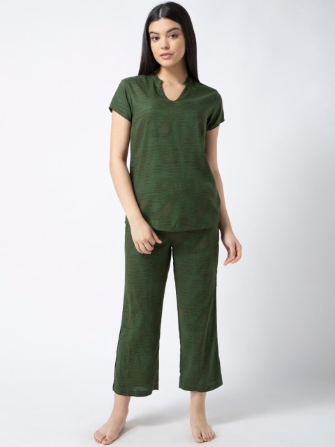 

ADORENITE Women Green Solid Night suit