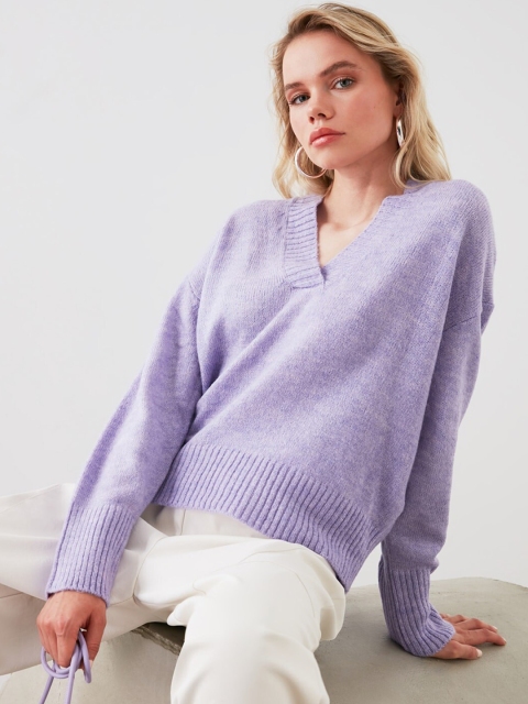 

TRENDYOL COLLECTION Women Lavender Solid Pullover Sweater