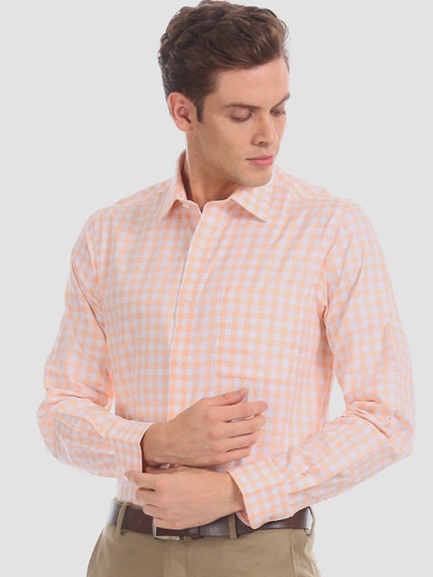 

Arrow Men Orange & White Regular Fit Checked Formal Shirt