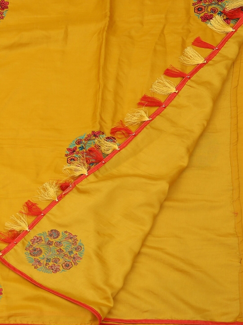 

Pothys Mustard Embroidered Art Silk Saree