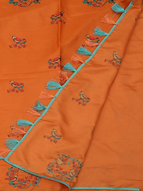 

Pothys Orange & Red Embroidered Art Silk Saree