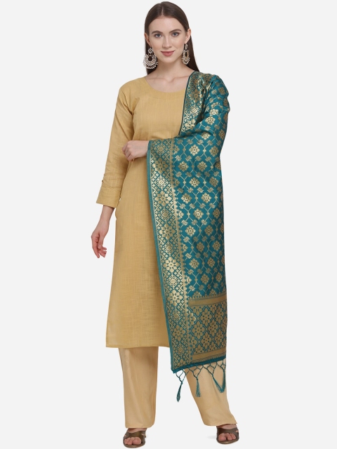 

SHEEYA Turquoise Blue Woven Design Banarasi Dupatta