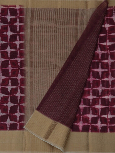 

Pothys Maroon & Beige Jute Silk Printed Saree