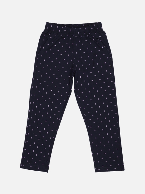 

PROTEENS Girls Navy Blue & Purple Printed Track Pants