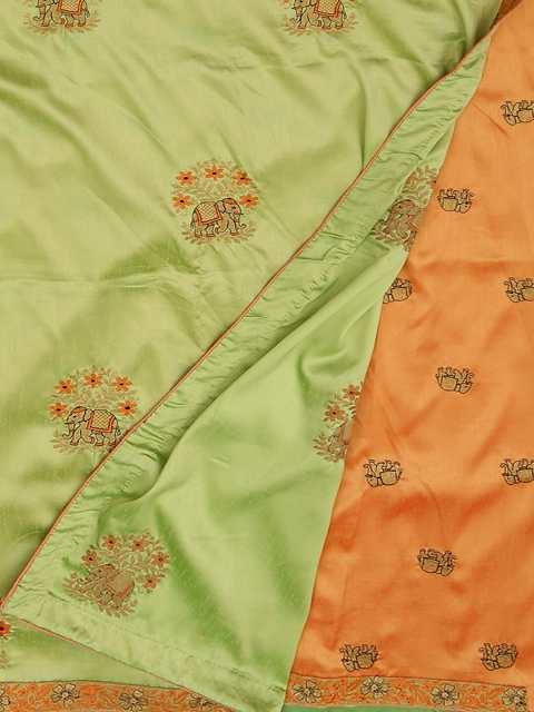 

Pothys Green & Orange Art Silk Floral Embroidered Saree