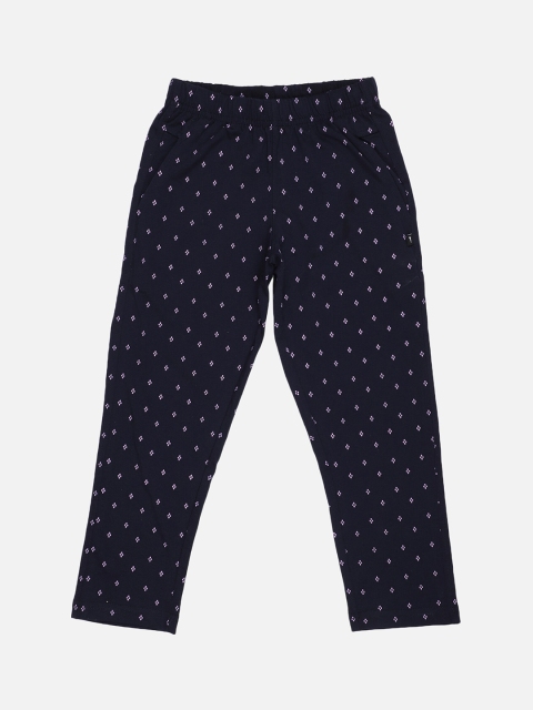 

PROTEENS Girls Navy Blue & White Printed Straight-Fit Track Pants